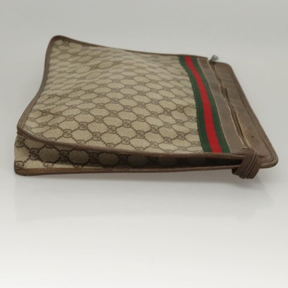 GUCCI GG Supreme Web Sherry Line Bag PVC Beige Green - Picture 4 of 15